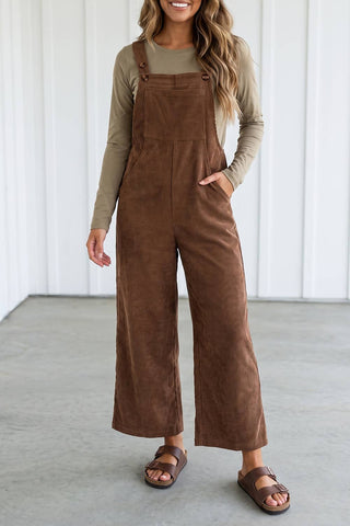 Solid Corduroy Wide Leg Overalls