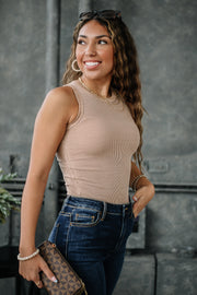 Alyssa Basic High Neck Tank | Tan