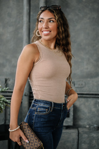 Alyssa Basic High Neck Tank | Tan