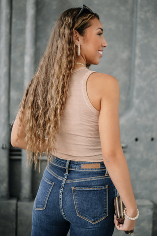 Alyssa Basic High Neck Tank | Tan