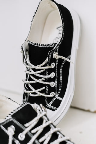 Aman Canvas Rhinestone Lace Sneakers | Black