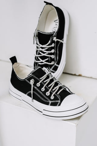 Aman Canvas Rhinestone Lace Sneakers | Black