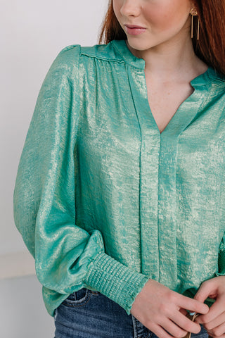 Ariel's Closet Metallic Balloon Sleeve Top | Jade