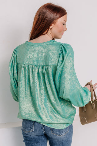 Ariel's Closet Metallic Balloon Sleeve Top | Jade