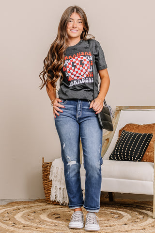 Arkansas Checkered Smiley Face Graphic Tee