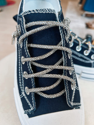 Aman Canvas Rhinestone Lace Sneakers {Navy}