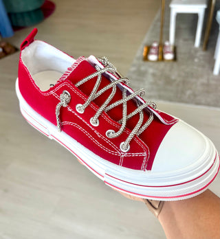 Aman Canvas Rhinestone Lace Sneaker | Red