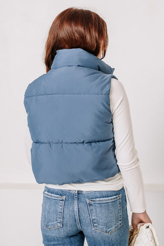 Back In Cropped Puff Vest | Blue