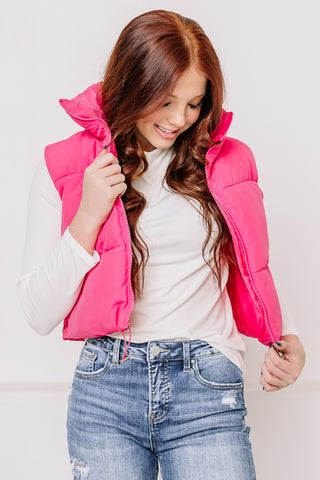 Back In Cropped Puff Vest | Pink