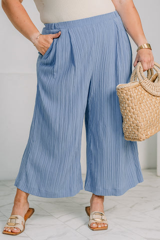 Bamboo Textured Woven Pleated Capri Pants | Lotus Blue