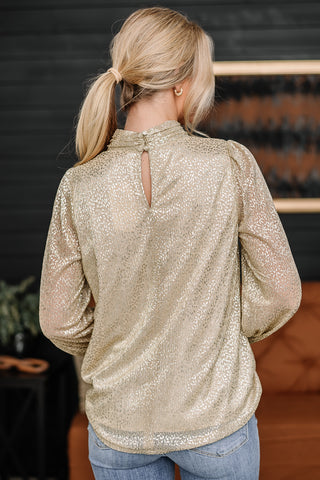 Born To Sparkle Mock Neck Top | {Metallic Gold}