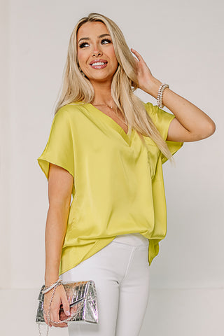 Brighten My Day Satin Top | Neon Yellow