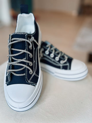 Aman Canvas Rhinestone Lace Sneakers {Navy}