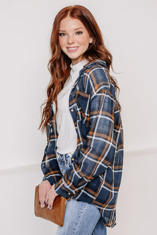 Checking In Button Up Plaid Top | Blue