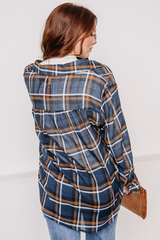 Checking In Button Up Plaid Top | Blue