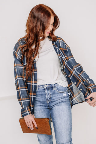 Checking In Button Up Plaid Top | Blue