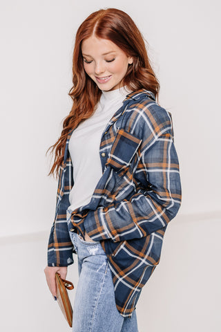 Checking In Button Up Plaid Top | Blue