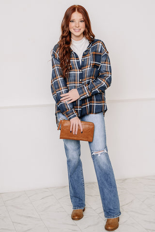 Checking In Button Up Plaid Top | Blue