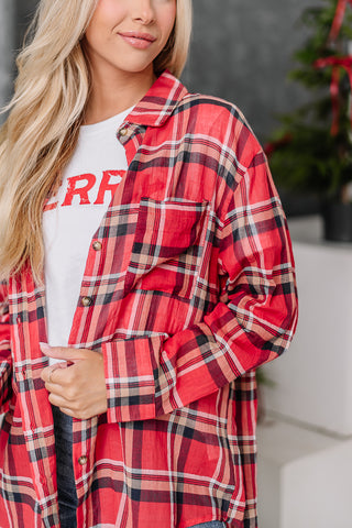 Checking In Button Up Plaid Top | {Red}