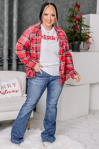 Checking In Button Up Plaid Top | {Red}