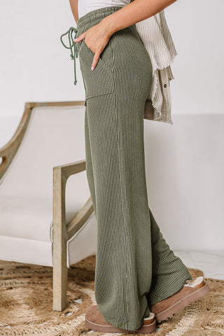 Choosing Sides Ribbed Drawstring Pants | Olive