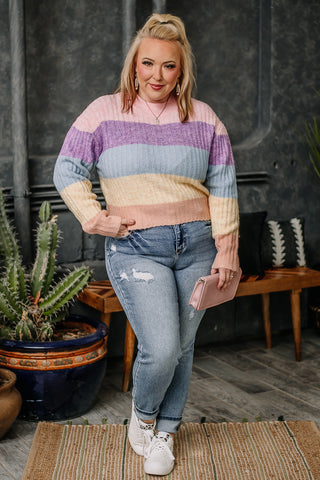 Conversation Hearts Color Block Cropped Sweater