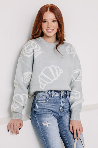 Croissant Pattern Knit Sweater