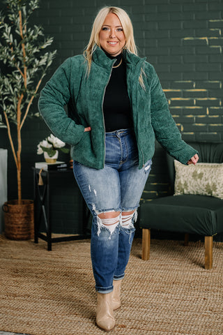 Cuddle Season Corduroy Puffer Coat | Green