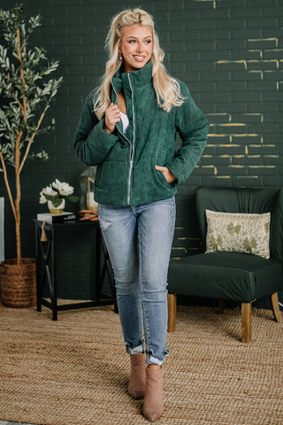 Cuddle Season Corduroy Puffer Coat | Green