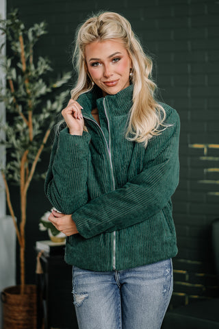 Cuddle Season Corduroy Puffer Coat | Green