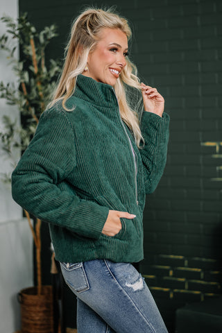 Cuddle Season Corduroy Puffer Coat | Green