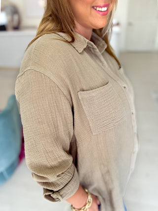 Layered Up Gauze Top {Khaki}