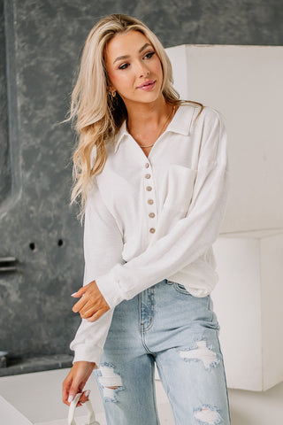 Time For You Textured Button Top | White