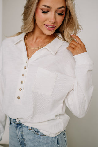 Time For You Textured Button Top | White