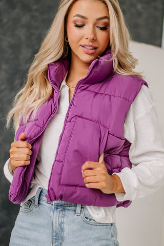 Looking Good Cropped Puffer Vest | Violet