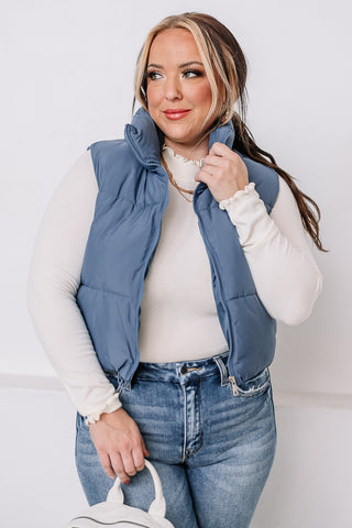 Back In Cropped Puff Vest | Blue