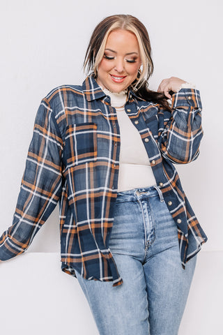 Checking In Button Up Plaid Top | Blue