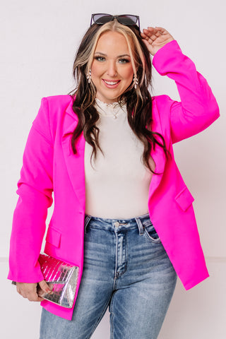 Blazing By Single Button Blazer | Fucshia