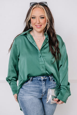 Green With Envy Satin Button Down Top