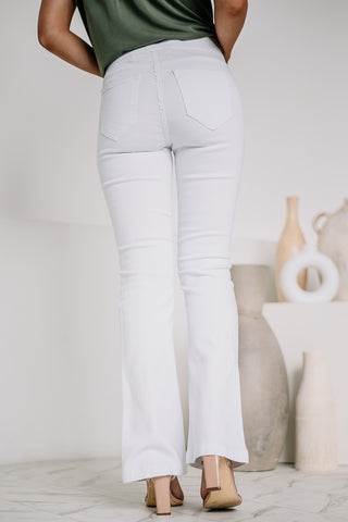 Easy Business Pull On Petite Flare Jeans | White