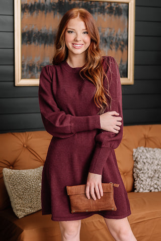 Enter The Room Puff Sleeve Mini Dress | Burgundy