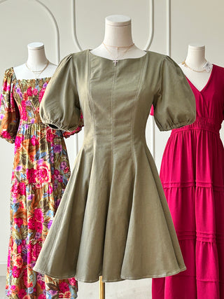 Branching Out Twill Mini Dress {Olive}