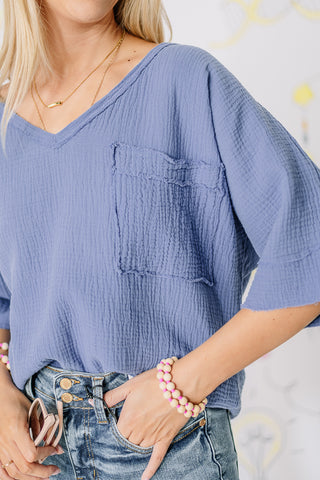 Faces Pass Textured Pocket Top | Blue