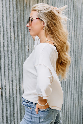 Just Enough V Neck Cropped Top | White