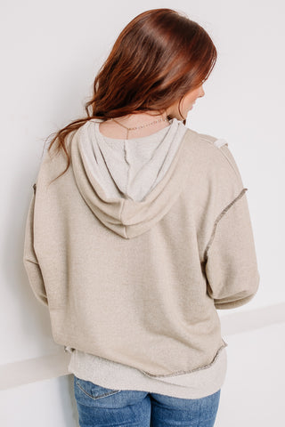 French Terry Open Seam Hoodie | Taupe