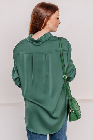 Green With Envy Satin Button Down Top