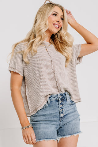 Head Up High Waffle Top | Taupe