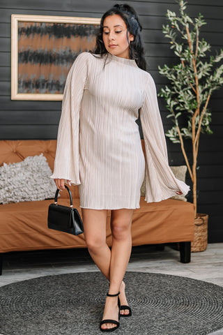 Hear The Bells Pleated Mini Dress | Champagne