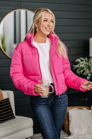 Here For The Day Puffer Coat | Pink
