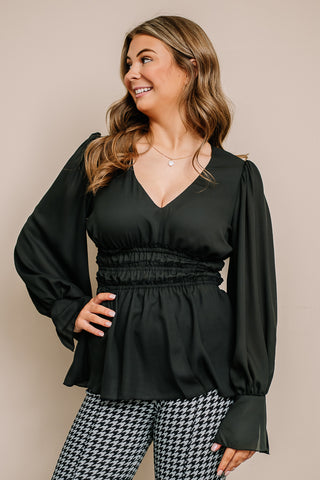 Here For Your Heart Smock Detailed Top | Black
